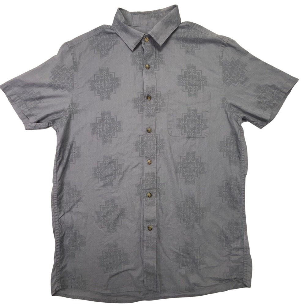 Pendleton Gray Geometric Southwestern Print Short Sleeve Button Up Shirt Medium